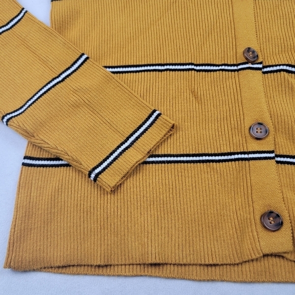 NWT Forever 21 ribbed mustard yellow stripe low neck button down cardigan - Picture 2 of 5